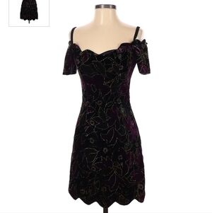 Vintage Rampage Off Shoulder Size 3 Black Floral Crushed Velvet Velour 80's